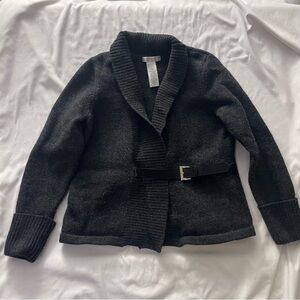 Sarah Spencer 100% Merino Wool Belted Cardigan Sweater Jacket Large (shrunk)